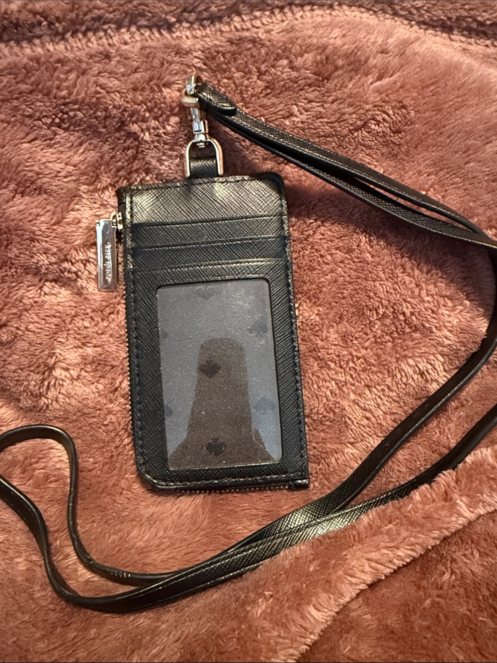 kate spade Black Leather Wristlet Card Holder with Lanyard